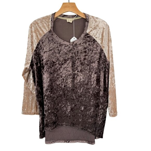 Pol Velvet Color Block Long Sleeve Top shirt 3/4 sleeve womens size large new - Picture 6 of 9